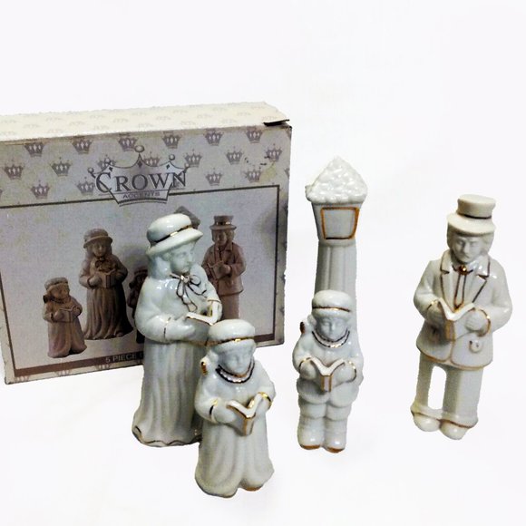 Vintage World Bazaars-Crown Accents 5 Piece Caroler Porcelain Set with Box - Picture 1 of 15